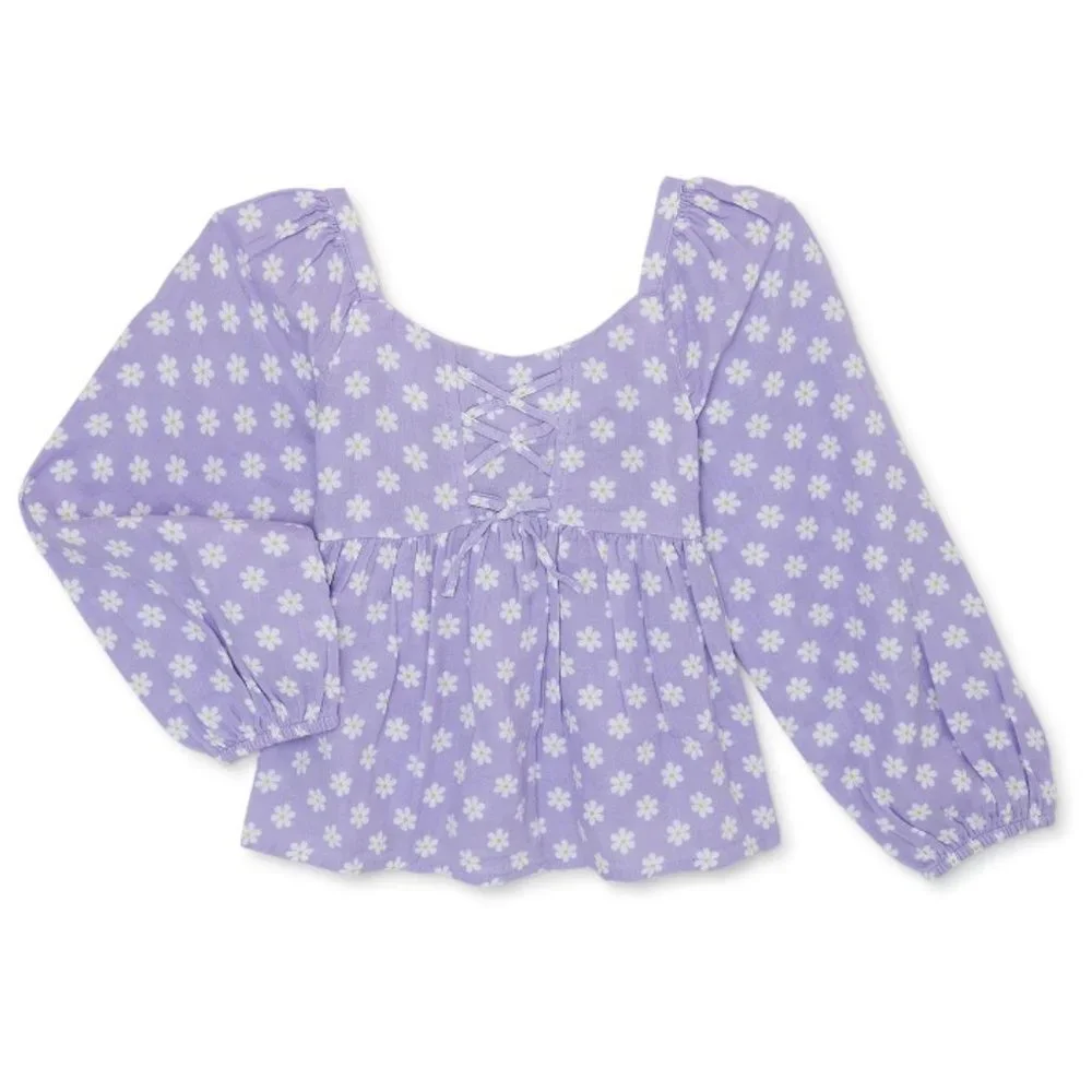 NWT Wonder Nation Girls Double Cloth Lace-Up Top Size L (10-12)